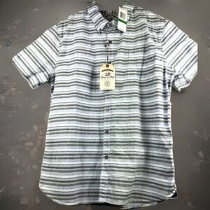 Thread & Cloth Short Sleeve Shirt Mens Large Button Front Blue Stripe Woven NEW